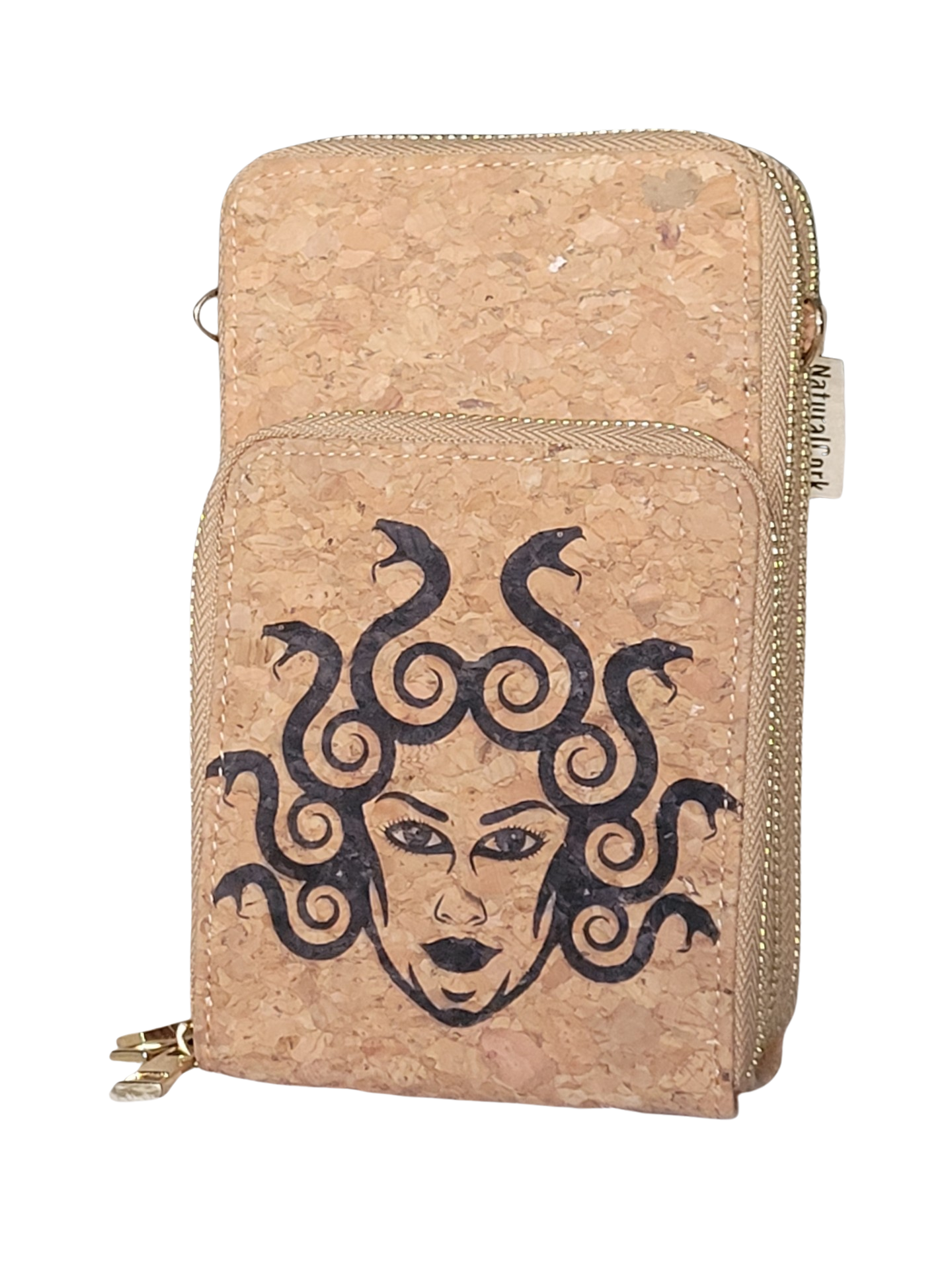 Cork Crossbody Phone Bag with Triple Zipper Design PBAG-121A