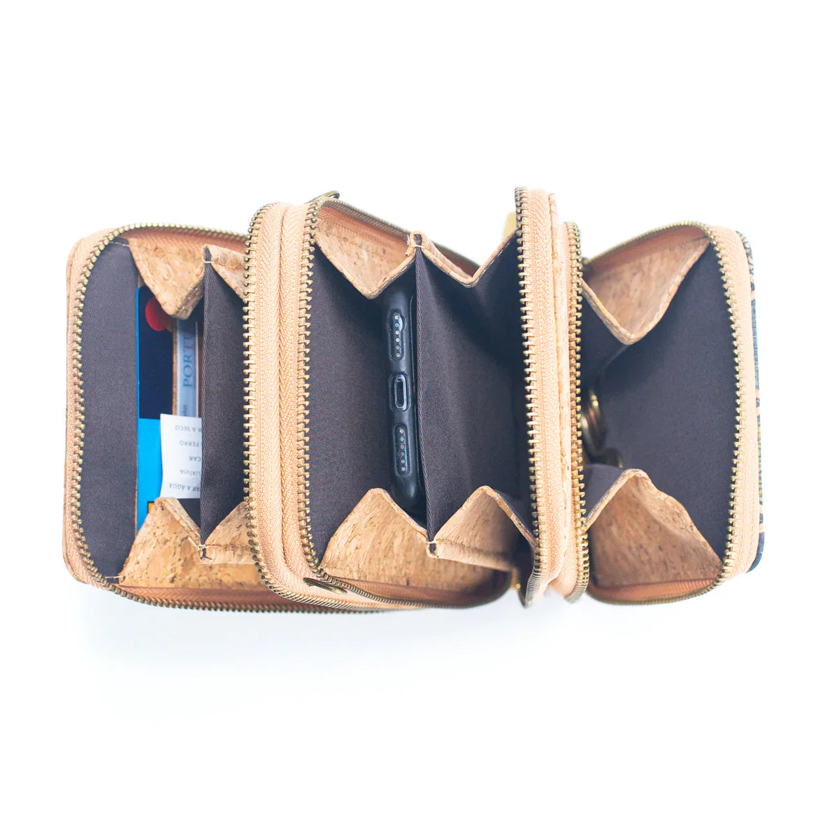 Cork Crossbody Phone Bag with Triple Zipper Design PBAG-121A